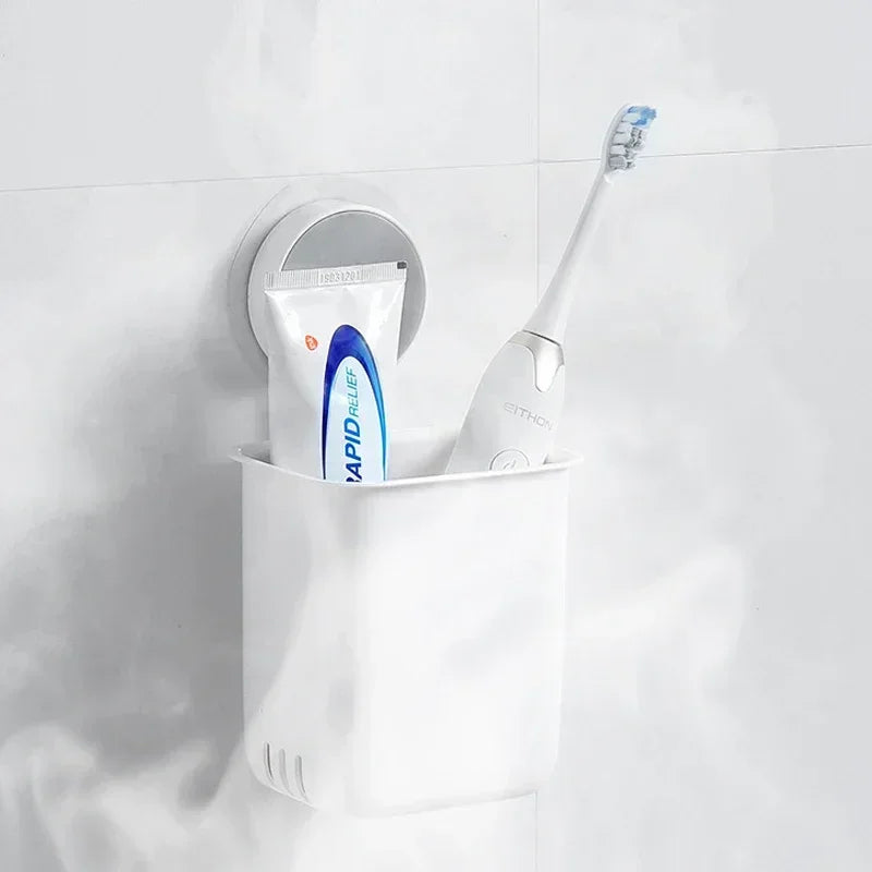 Portable Toothbrush Wall Mounted Holder Toothpaste Mouth Cup Waterproof Holder Drill-Free Bathroom Storage Shelf Rack Organizer