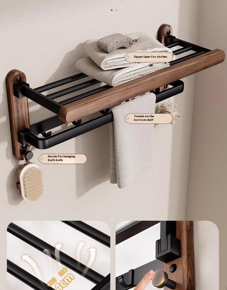 Walnut bathroom towel rack, high-end bath towel storage rack, bathroom shelf, bathroom pendant