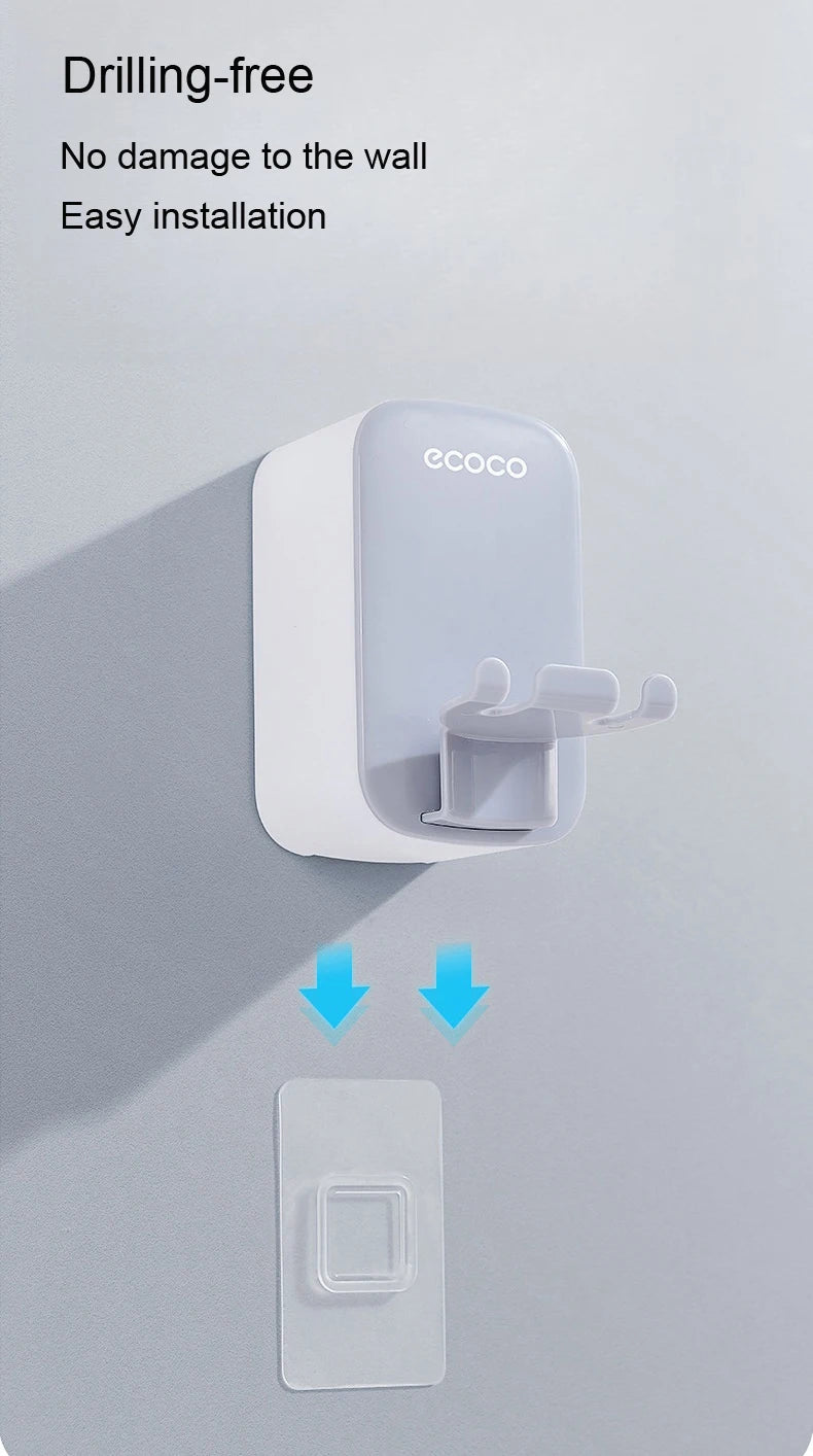 ECOCO Toothbrush Holder and Cup Set Wall Mount Bathroom Accessory Punch Free Mouthwash Holder for Single Home School Student