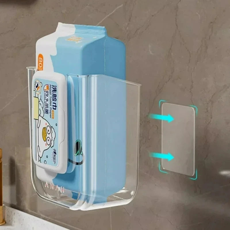 Wall-Mounted Wet Tissue Storage Box Self-Adhesive Plastic Holder with Large Opening for Bathroom Tissue Storage Box Organizer