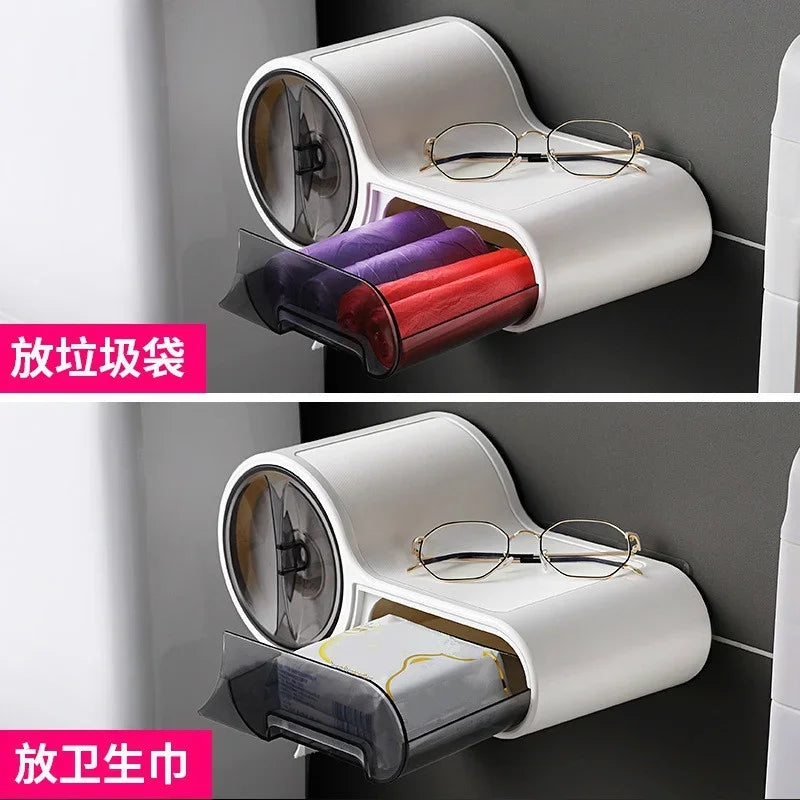 Portable Toilet Paper Holder Household Storage Rack Toilet Paper Holder Bathroom Wall-mounted Waterproof Storage Tissue Box