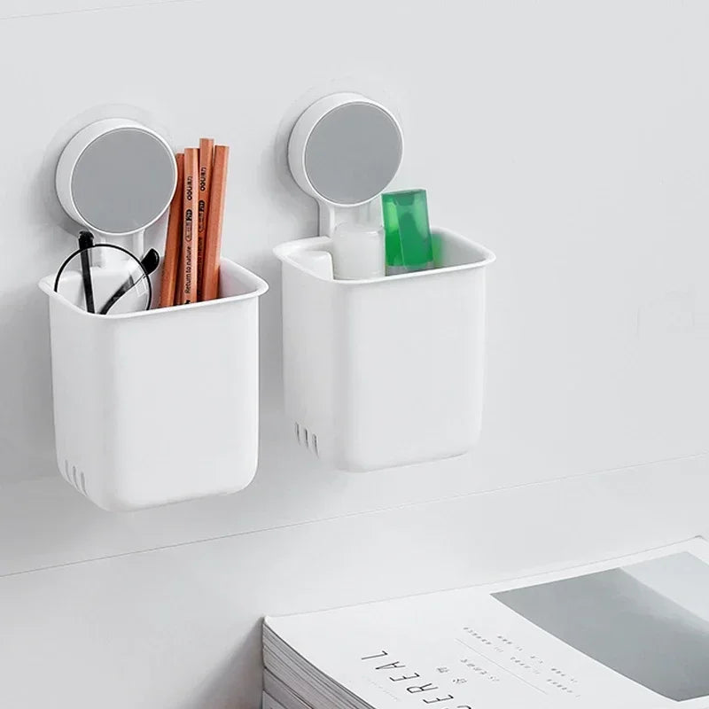Portable Toothbrush Wall Mounted Holder Toothpaste Mouth Cup Waterproof Holder Drill-Free Bathroom Storage Shelf Rack Organizer
