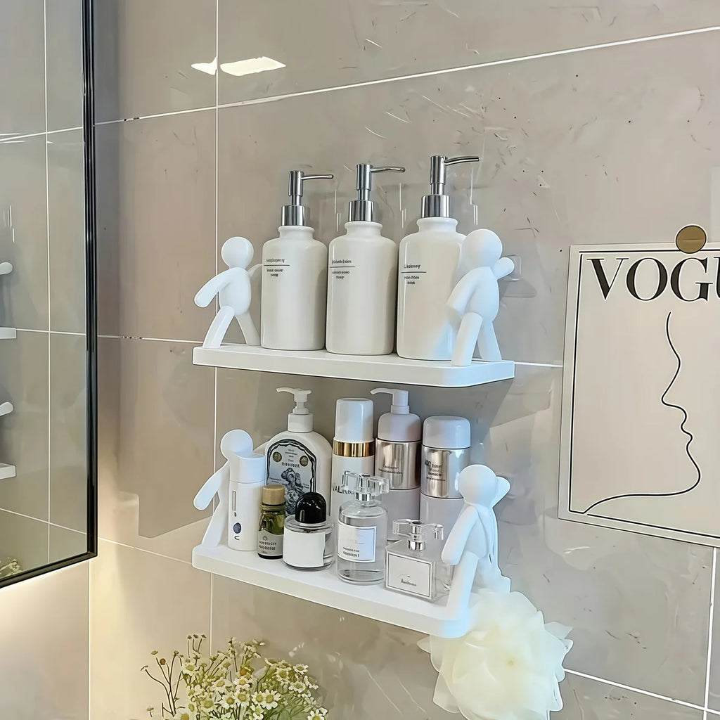 1Pc Self-adhesive Bathroom Shelf Shower Towel Storage Rack Plastic Cosmetic Toilet Organizer Home Decor Kitchen