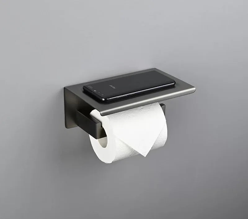Stainless Steel Toilet Paper Holder Wall Mount with Shelf Tissue Paper Roll Holder Drilling Design Bathroom Storage Organizer