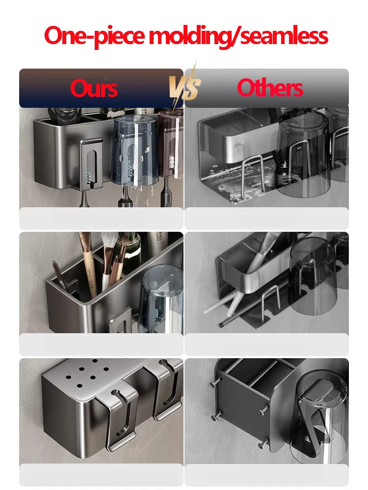 Multi-Function Toothbrush Cup Holder Punch-Free Toothpaste Holder Wall-Mounted Bathroom Storage Box Mouthwash Cup Holder