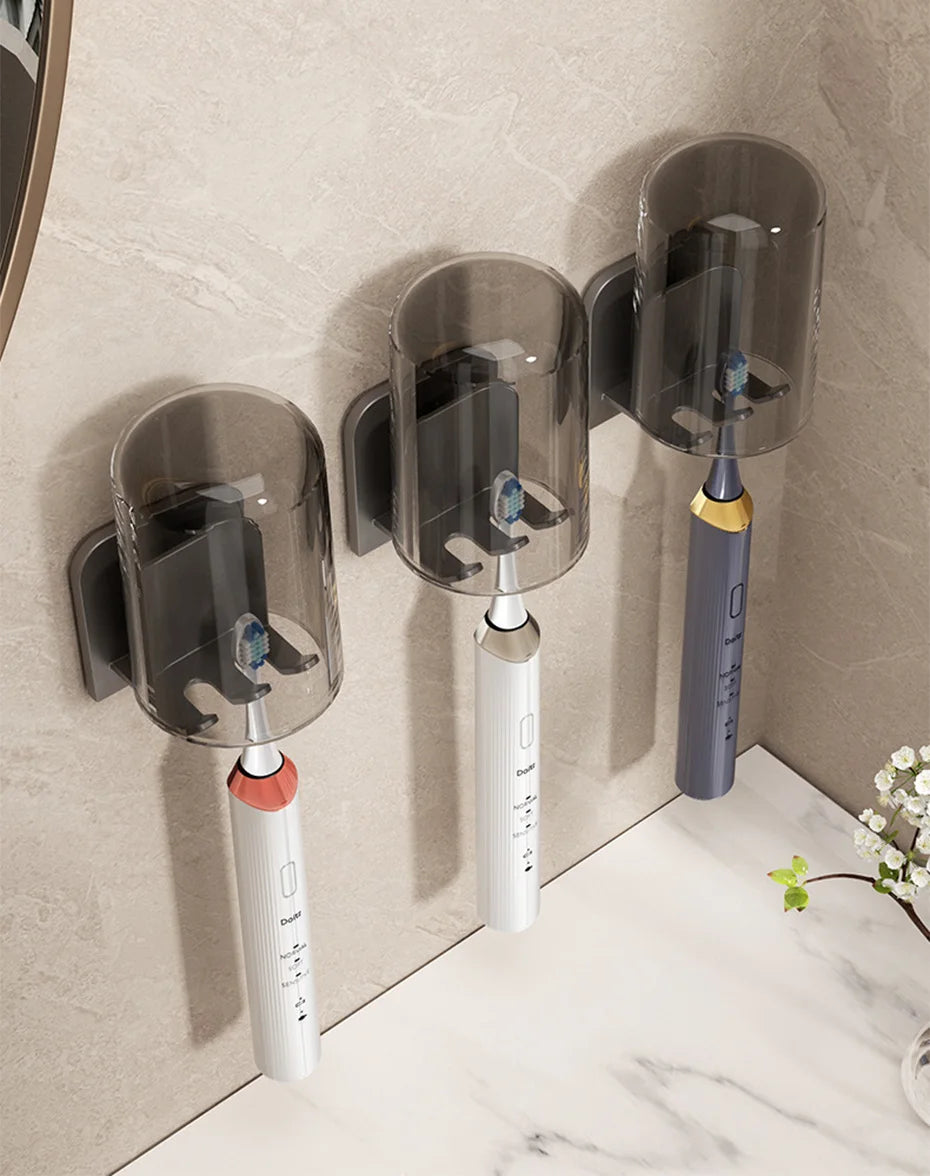 Punch Free Aluminum Wall Mount Toothbrush Holder and Cup Electric Tooth Brush Hold Bathroom Organizer Rack Toothbrushes Storage