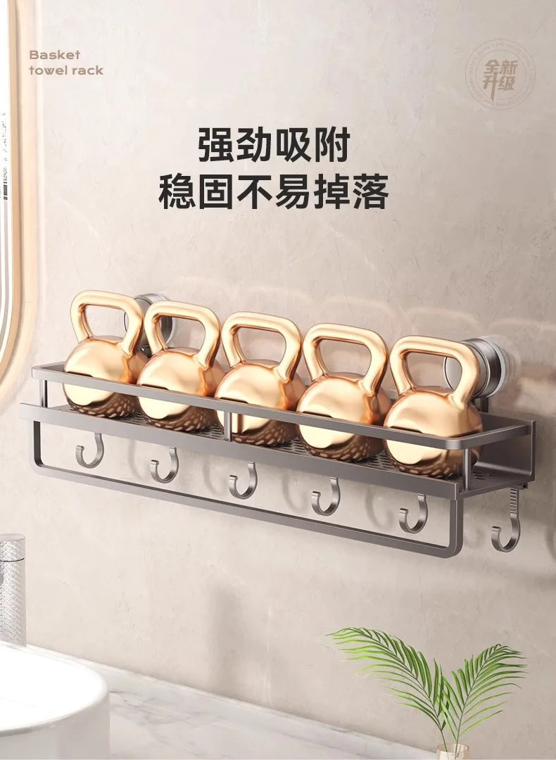 YM Wall Mounted Bathroom Suction Cup Shelf Multi-Purpose Rack Towel Holder for Washbasin Kitchen Storage Organizer