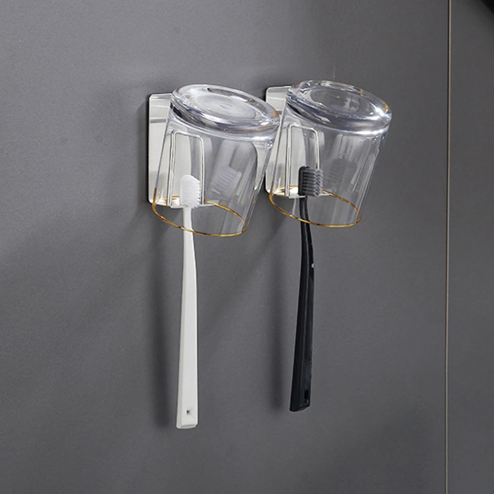1 Piece Stainless Steel Toothbrush Wash Cup Holder, Home Perforation-Free, Wall-Mounted, Bathroom Shelf Storage Rack