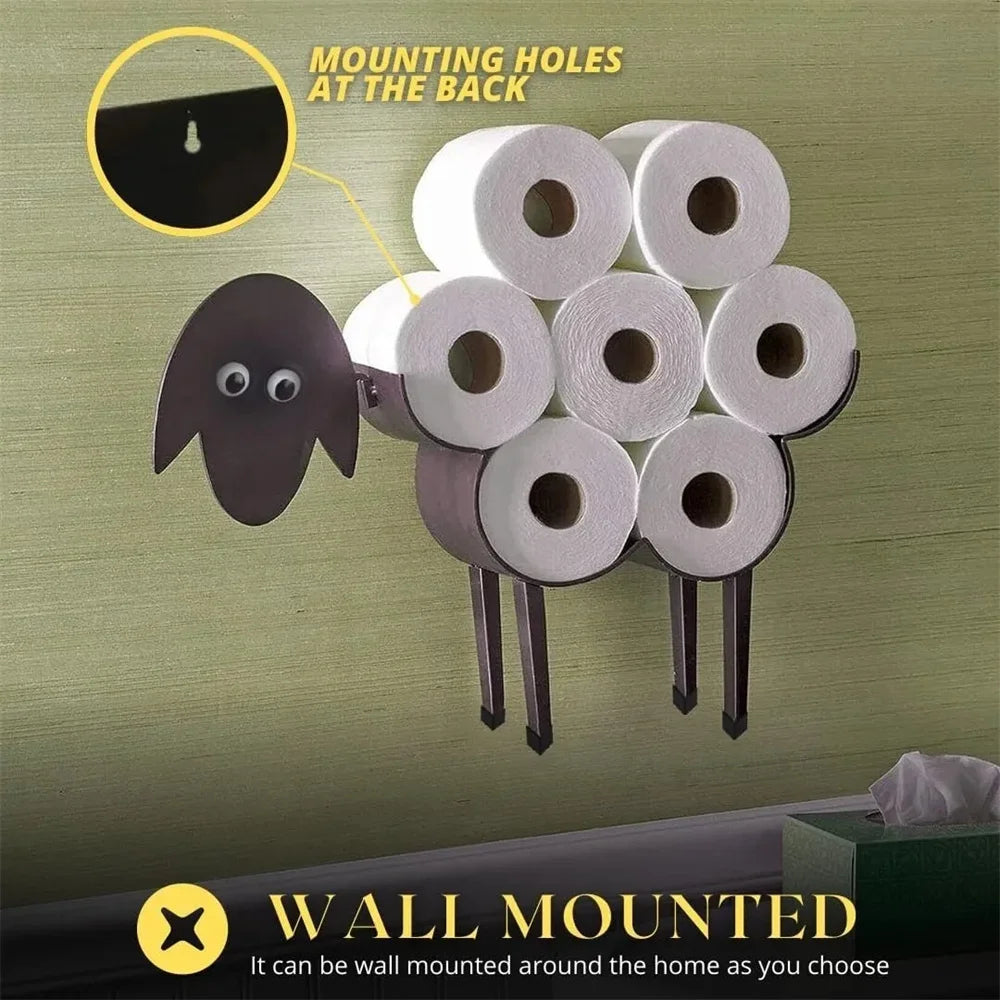 Toilet Paper Roll Holder Wall Mount Storage Stand Sheep Shape Black Metal Towel Roll Dispenser Toilet Tissue Rack for Bathroom