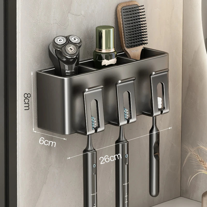 Multi-Function Toothbrush Cup Holder Punch-Free Toothpaste Holder Wall-Mounted Bathroom Storage Box Mouthwash Cup Holder