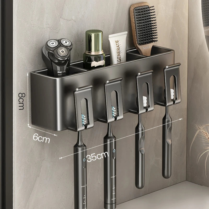 Multi-Function Toothbrush Cup Holder Punch-Free Toothpaste Holder Wall-Mounted Bathroom Storage Box Mouthwash Cup Holder