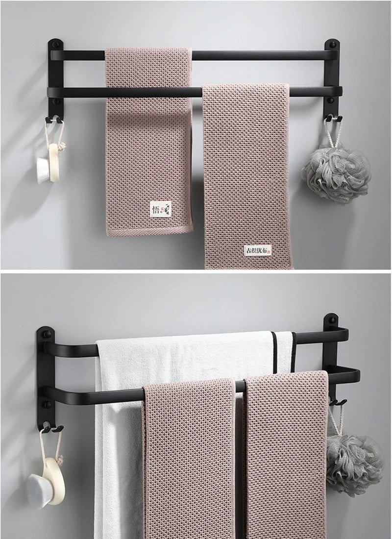 SHBSHAIMY Space Aluminum Towel Hanger Wall Mounted Towel Rack Bathroom Fashion White Towel Bar Rail Matte White Towel Holder