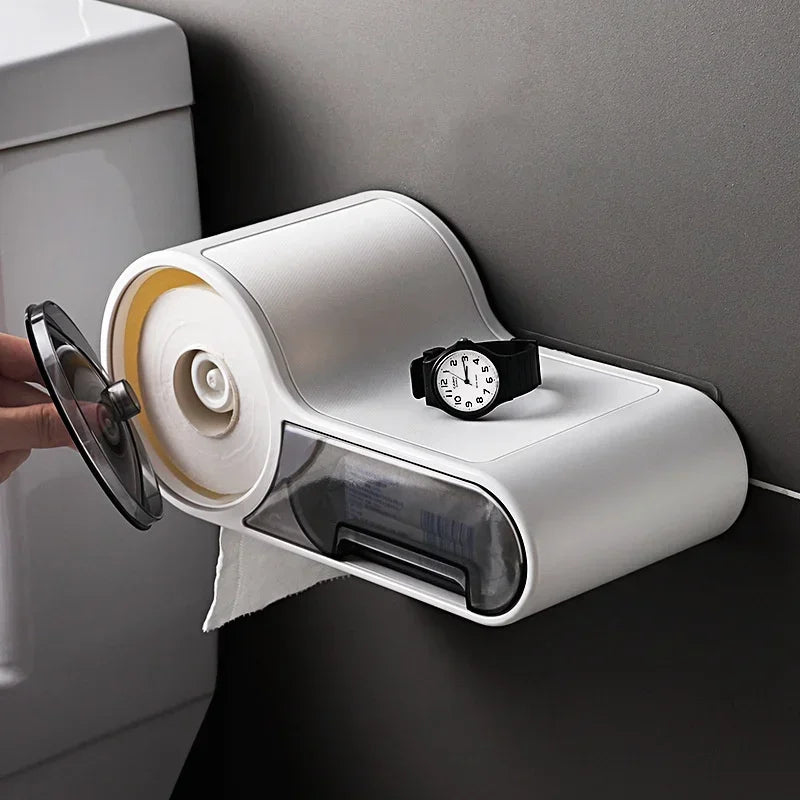 Portable Toilet Paper Holder Household Storage Rack Toilet Paper Holder Bathroom Wall-mounted Waterproof Storage Tissue Box