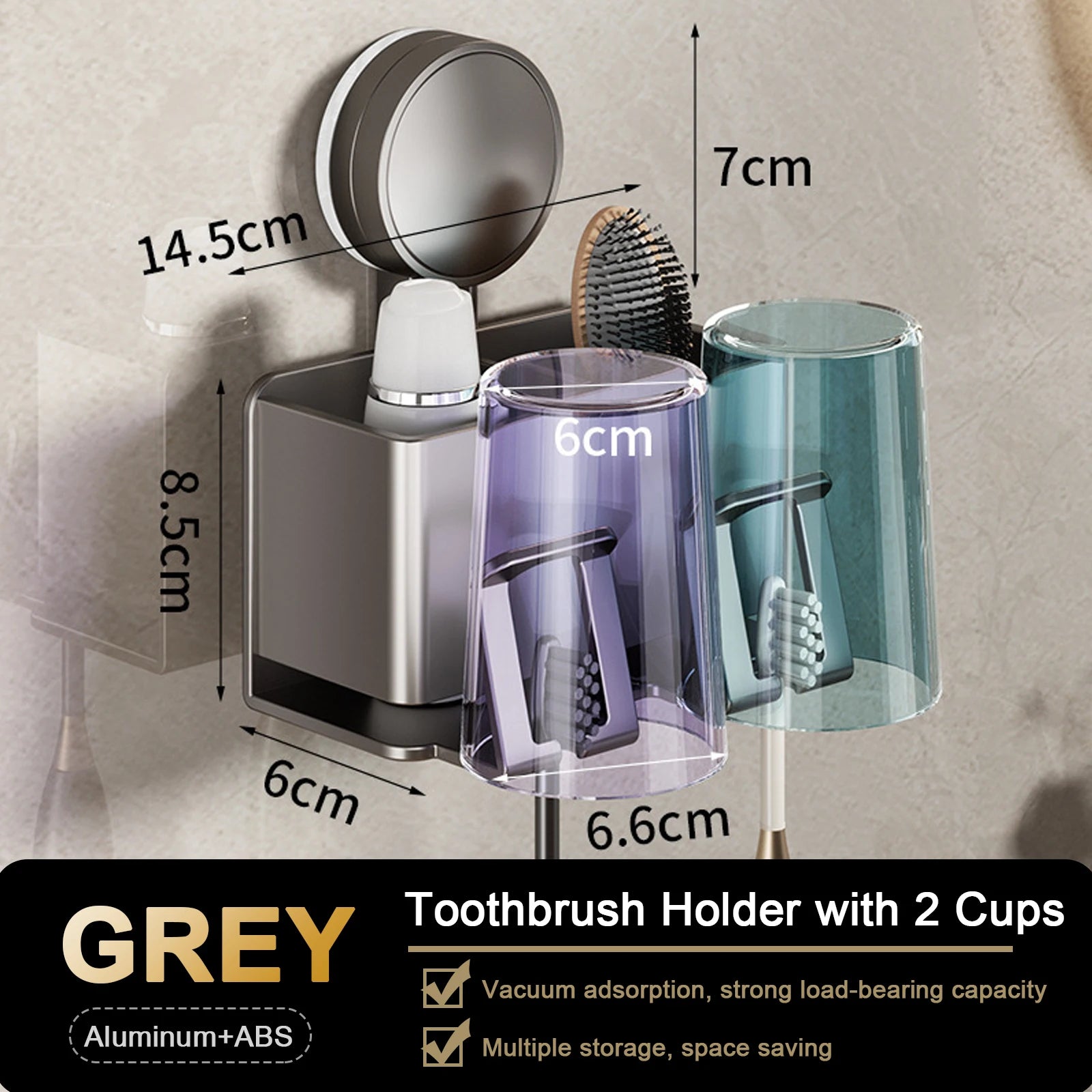 Suction cup Multifunctional Toothbrush Rack and Mug Holder Wall Mounted Toothpaste and Mouthwash Storage with tooth cup