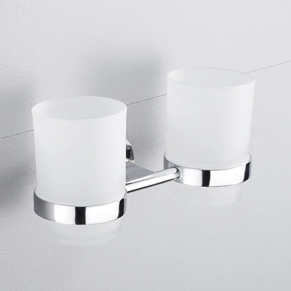 Bathroom Modern Wall-Mounted Toothbrush Holder Glass Cup Tumbler Frame Bathroom Storage Organizer Tooth Brush Cup Tools Washroom