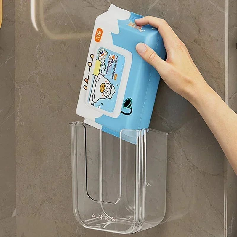 Wall-Mounted Wet Tissue Storage Box Self-Adhesive Plastic Holder with Large Opening for Bathroom Tissue Storage Box Organizer